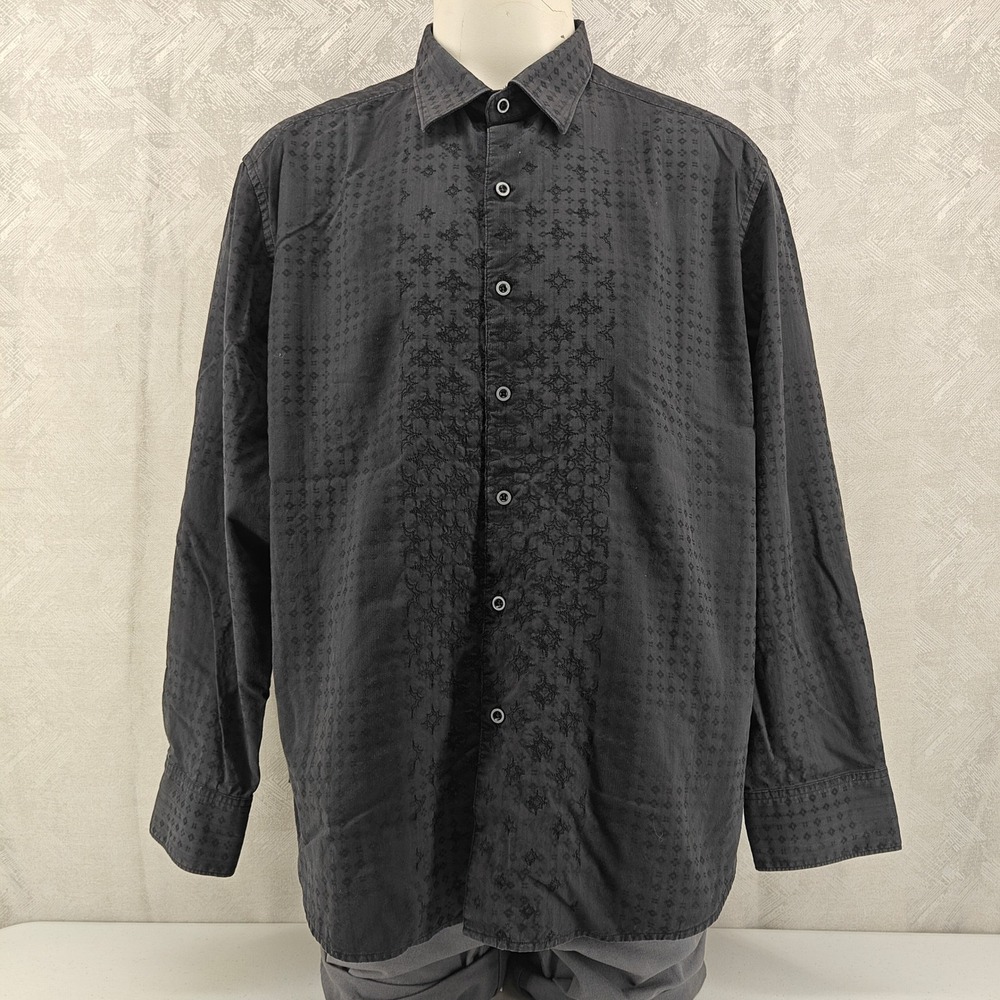 Robert Graham Button Shirt Mens 4XL Black Geometric Embroidered Floral Cuffs - Picture 4 of 14